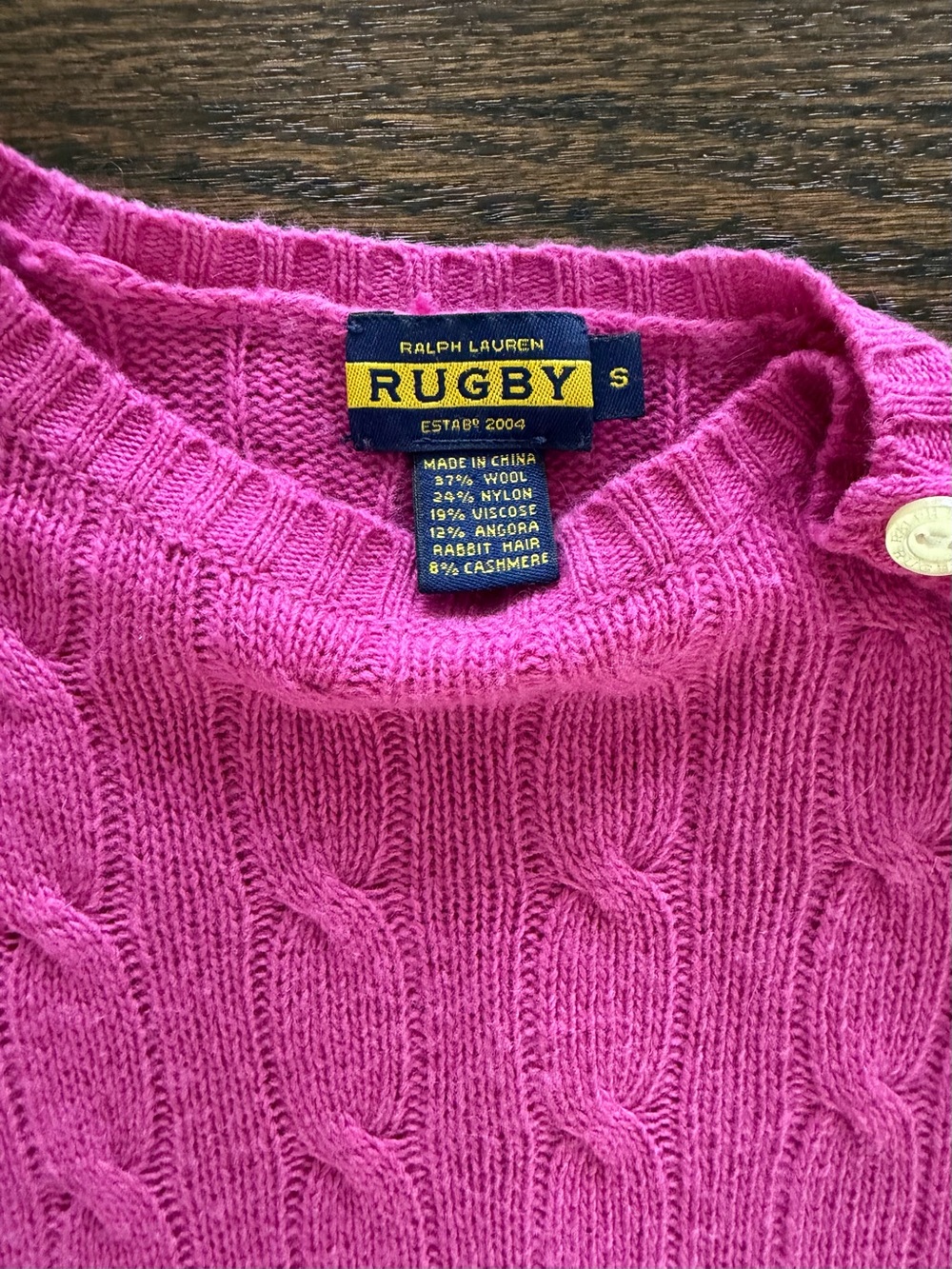 Rugby Ralph Lauren Vibrant Pink Cable-Knit Crew Sweater - Picture 4 of 5